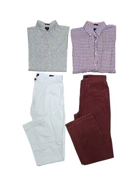4pc J Crew Flex Pants & Shirts Slim Fit Chino Stretch Casual Sz 30-31/ Med
